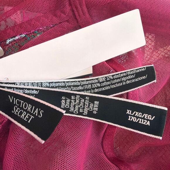 Victoria Secret Lingerie Teddy One Piece Bodysuit Small Berry Floral Lace New XL - Picture 6 of 7